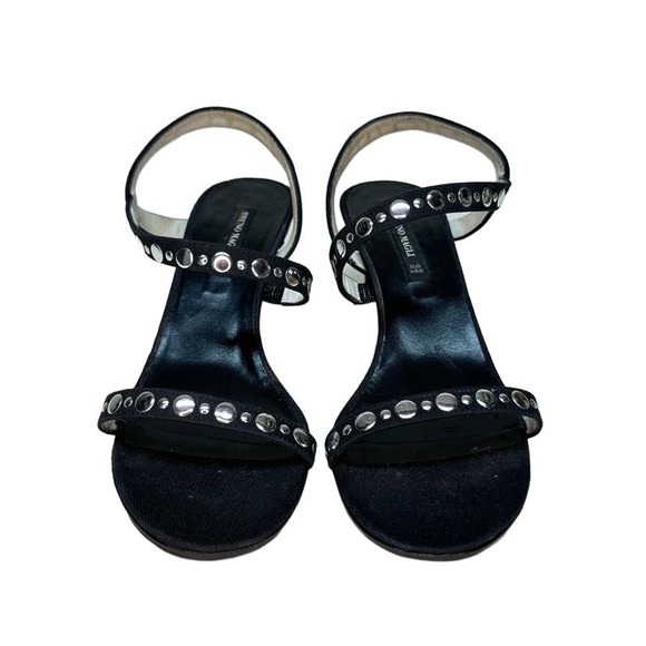 Bruno Magli Womens 36 Black Studded Strappy Kitten Heel Sandals Made in Italy